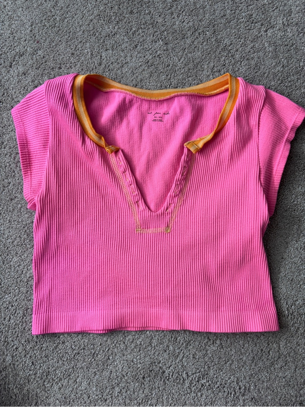 Urban Outfitters Hot Pink Crop Top with Tan-Gold Neck Trim